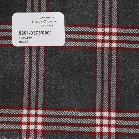 8201-0373/0001 Cerruti Lanificio - Vải Suit 100% Wool - Xám Đỏ Caro